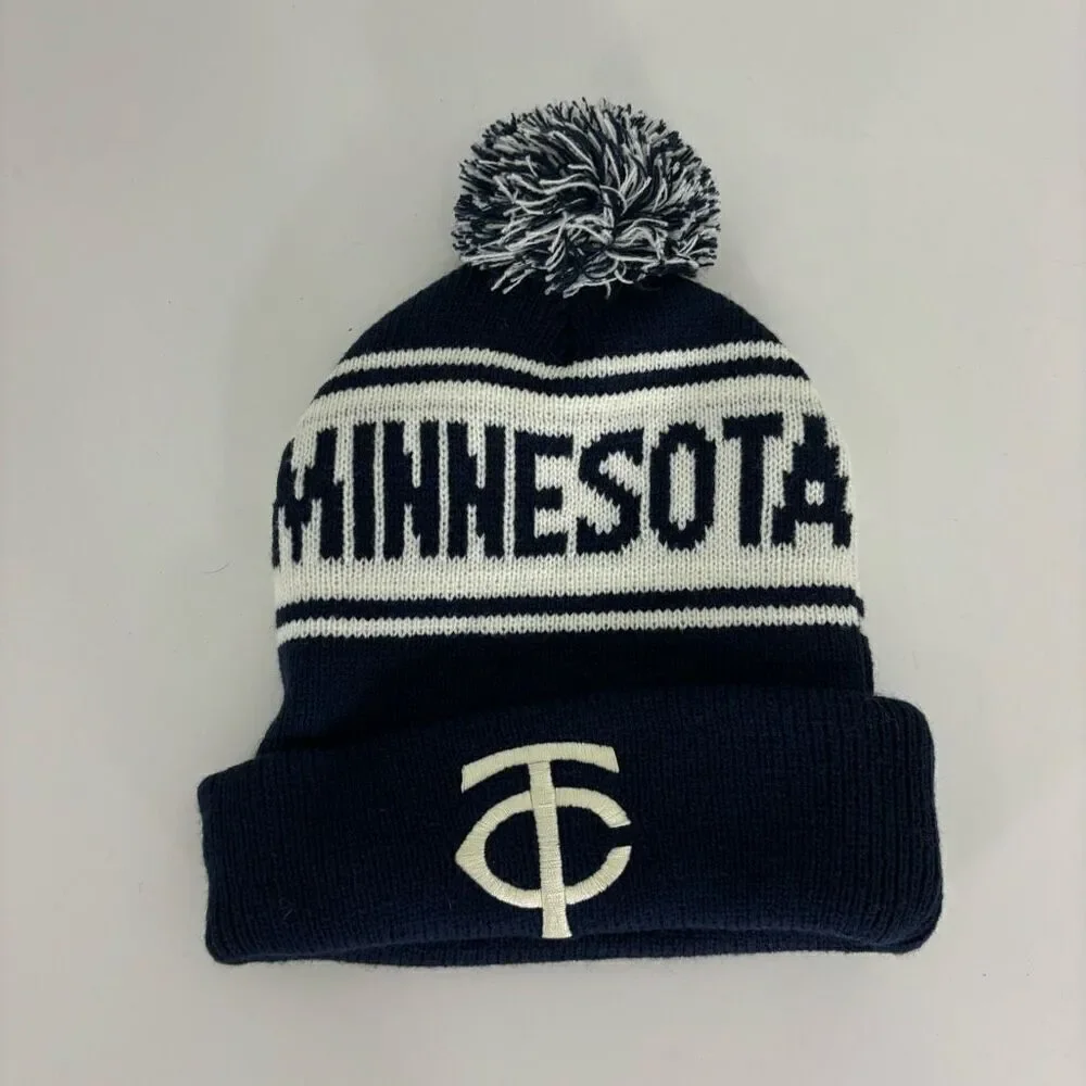 MLB Minnesota Twins Baseball‎ Blue and White Cuffed Pom Pom Winter Hat